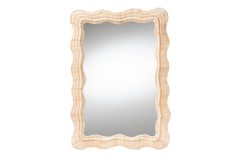 bali & pari Hasana Bohemian Natural Scallop Rattan Accent Wall Mirror