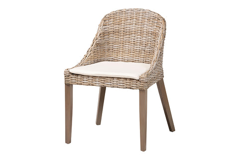 bali & pari Lara Bohemian Grey Kubu Rattan and Mahogany Wood Dining Chair