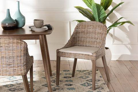 bali & pari Lara Bohemian Grey Kubu Rattan and Mahogany Wood Dining Chair