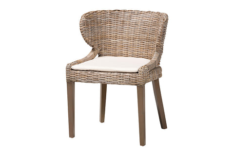 bali & pari Niesha Bohemian Grey Natural Kubu Rattan and Mahogany Wood Dining Chair