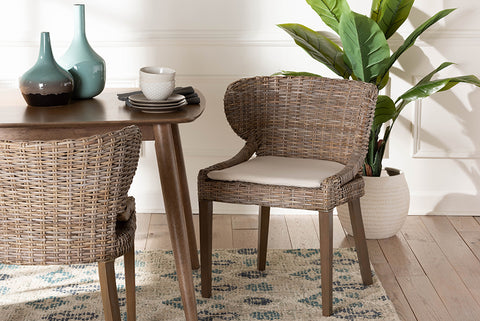 bali & pari Niesha Bohemian Grey Natural Kubu Rattan and Mahogany Wood Dining Chair