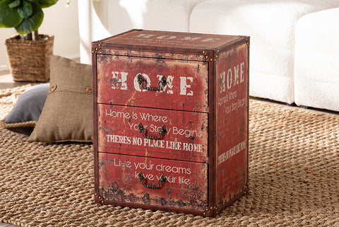 Baxton Studio Lorand Vintage Faux Leather and Wood 3-Drawer Storage Trunk