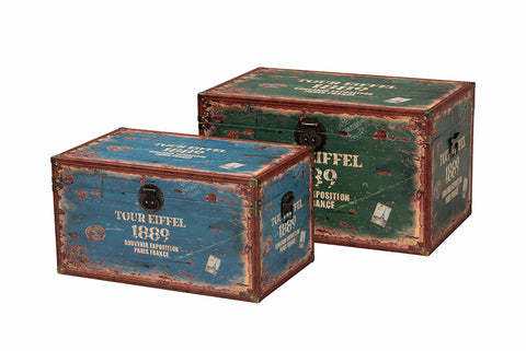 Baxton Studio Sabeen Vintage Parisian Faux Leather and Wood 2-Piece Storage Trunk Set
