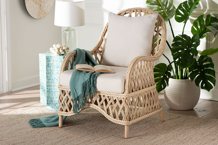 bali & pari Florence Bohemian Ivory Braided Rattan Arm Chair