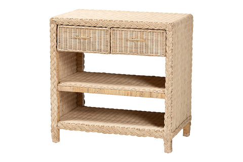 bali & pari Lanica Japandi Sun Bleached Rattan 2-Drawer Console Table