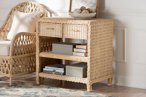 bali & pari Lanica Japandi Sun Bleached Rattan 2-Drawer Console Table