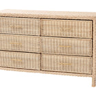bali & pari Lanica Japandi Sun-Bleached Braided Rattan 6-Drawer Dresser