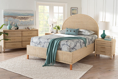 bali & pari Lanica Japandi Sun-Bleached Braided Rattan Queen Size 4-Piece Bedroom Set