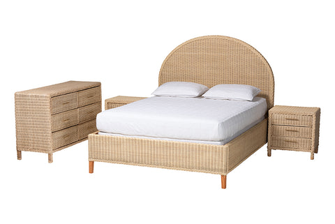 bali & pari Lanica Japandi Sun-Bleached Braided Rattan Queen Size 4-Piece Bedroom Set