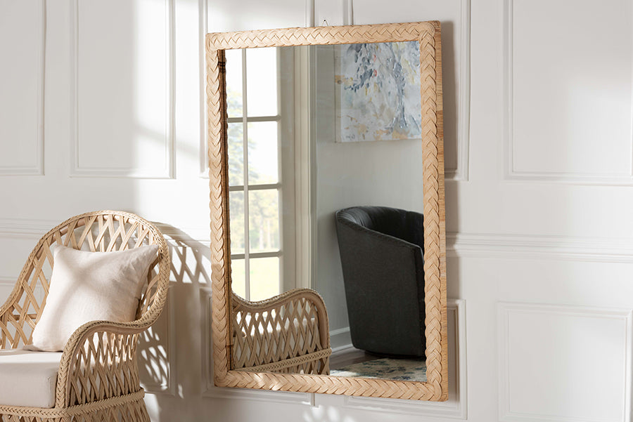 bali & pari Lanica Japandi Sun Bleached Rattan Wall Mirror