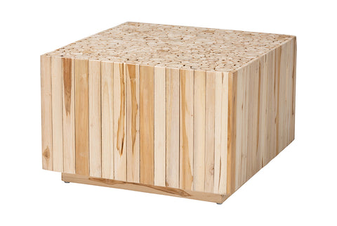 bali & pari Augusta Bohemian Natural Teak Wood Coffee Table with Unique Repurposed Wood Logs