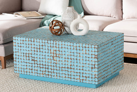 bali & pari Nitza Bohemian Blue Coconut Shell and Acacia Wood Coffee Table
