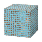 bali & pari Janella Bohemian Sky Blue Coconut Shell and Acacia Wood End Table