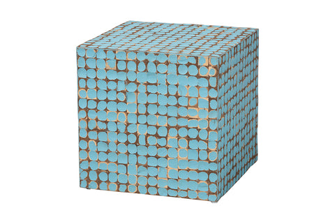 bali & pari Janella Bohemian Sky Blue Coconut Shell and Acacia Wood End Table