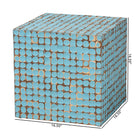 bali & pari Janella Bohemian Sky Blue Coconut Shell and Acacia Wood End Table