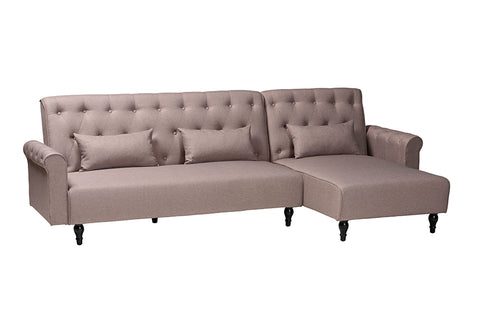 Baxton Studio Chesterfield Retro-Modern Clay Fabric Upholstered Convertible Sleeper Sofa