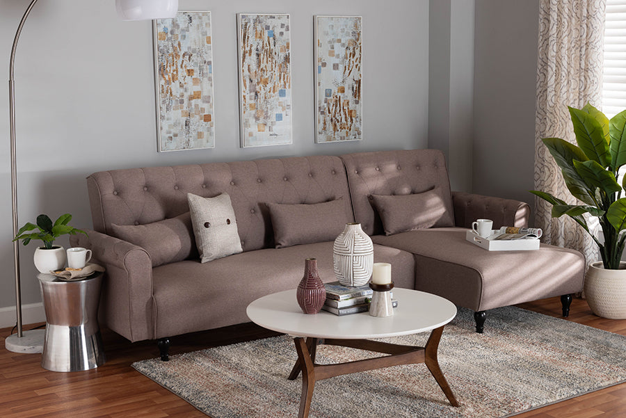 Baxton Studio Chesterfield Retro-Modern Clay Fabric Upholstered Convertible Sleeper Sofa
