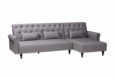 Baxton Studio Chesterfield Retro-Modern Slate Grey Fabric Upholstered Convertible Sleeper Sofa