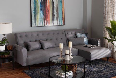 Baxton Studio Chesterfield Retro-Modern Slate Grey Fabric Upholstered Convertible Sleeper Sofa