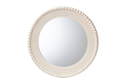 Baxton Studio Grazia Modern Round Beaded-framed Accent Mirror in Pearl White