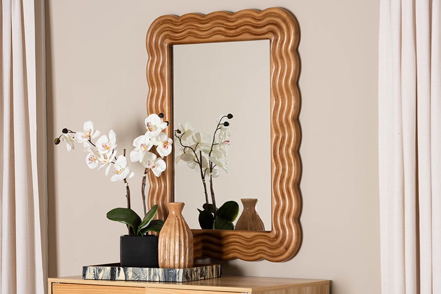 Baxton Studio Acantha Modern Walnut Brown Scallop-framed Accent Mirror