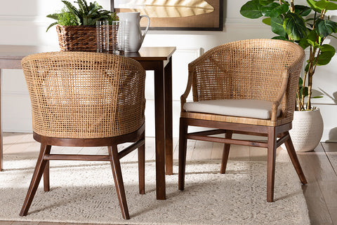 bali & pari Lumajang Bohemian Light Honey Rattan and Wood 2-Piece Dining Chair Set