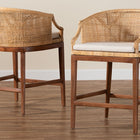 bali & pari Lumajang Bohemian Light Honey Rattan and Wood 2-Piece Counter Stool Set