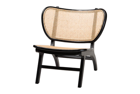 bali & pari Brisbane Bohemian Black Mahogany Wood and Woven Rattan Accent Chair