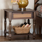 Baxton Studio Roden Transitional Dark Brown Nightstand with Rattan
