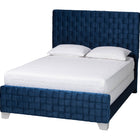 Baxton Studio Emlyn Glam and Luxe Navy Blue Velvet Fabric Queen Size Panel Bed