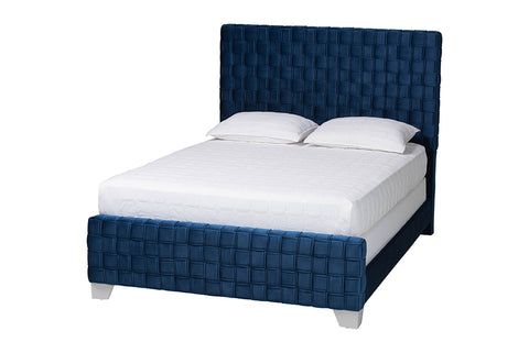 Baxton Studio Emlyn Glam and Luxe Navy Blue Velvet Fabric Queen Size Panel Bed