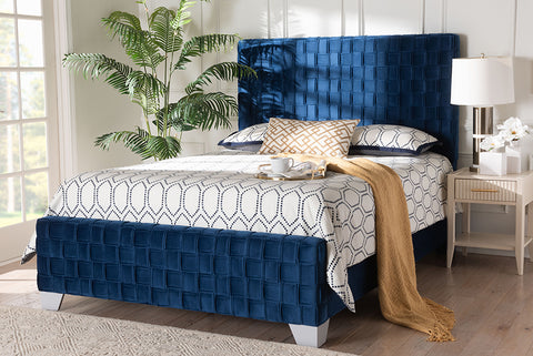 Baxton Studio Emlyn Glam and Luxe Navy Blue Velvet Fabric Queen Size Panel Bed