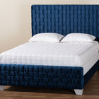 Baxton Studio Emlyn Glam and Luxe Navy Blue Velvet Fabric Queen Size Panel Bed