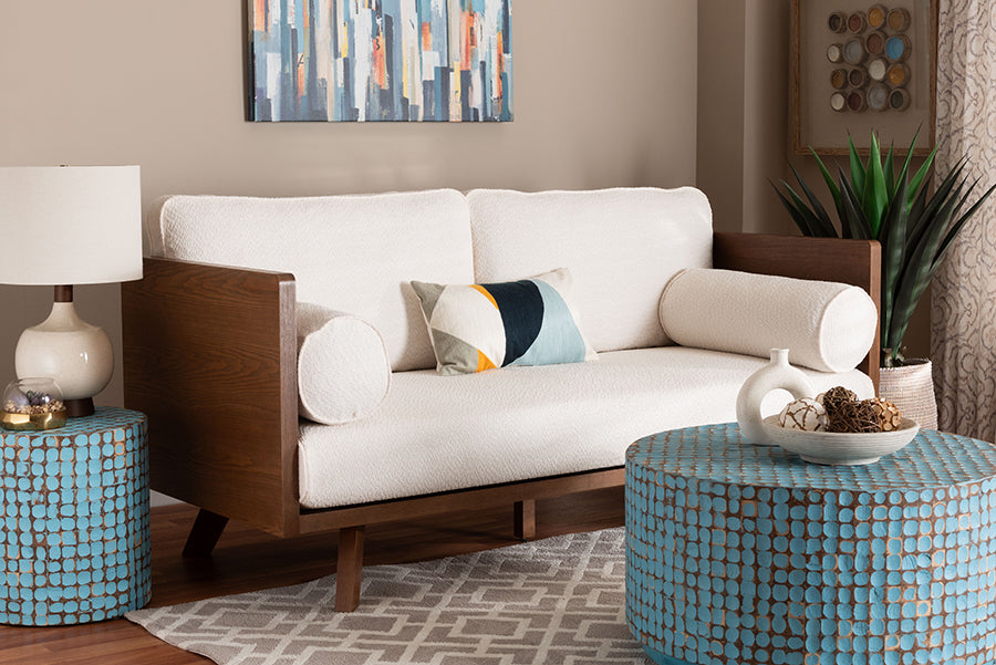 Baxton Studio Uriel Mid-Century Modern Cream Boucle Fabric Sofa