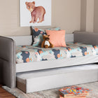 Baxton Studio Finch Modern Light Grey Velvet Fabric Full Size Daybed with Trundle