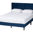 Baxton Studio Payne Modern Glam Navy Blue Velvet and Dark Brown Wood Queen Bed