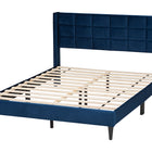 Baxton Studio Payne Modern Glam Navy Blue Velvet and Dark Brown Wood Queen Bed