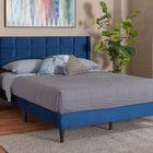 Baxton Studio Payne Modern Glam Navy Blue Velvet and Dark Brown Wood Queen Bed