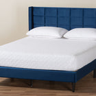 Baxton Studio Payne Modern Glam Navy Blue Velvet and Dark Brown Wood Queen Bed