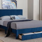 Baxton Studio Elora Modern Navy Blue Pleated Velvet Queen Size Storage Bed