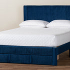 Baxton Studio Elora Modern Navy Blue Pleated Velvet Queen Size Storage Bed