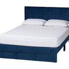 Baxton Studio Elora Modern Navy Blue Pleated Velvet Queen Size Storage Bed
