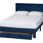 Baxton Studio Elora Modern Navy Blue Pleated Velvet Queen Size Storage Bed