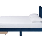 Baxton Studio Elora Modern Navy Blue Pleated Velvet Queen Size Storage Bed