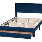 Baxton Studio Elora Modern Navy Blue Pleated Velvet Queen Size Storage Bed