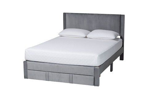 Baxton Studio Elora Modern Grey Pleated Velvet Queen Size Storage Bed