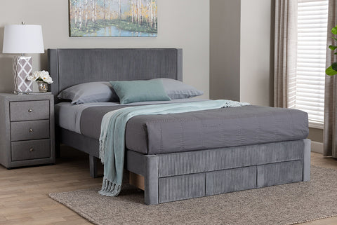 Baxton Studio Elora Modern Grey Pleated Velvet Queen Size Storage Bed