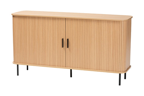 Baxton Studio Lucia Fluted Wood Sideboard - Mid-Century Modern Buffet Cabinet with Sliding Tambour Doors, 55" Wide