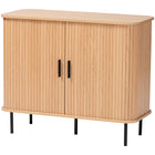 Baxton Studio Lucia Fluted Wood Storage Cabinet - Mid-Century Modern Sideboard with Sliding Tambour Doors, 35" Wide