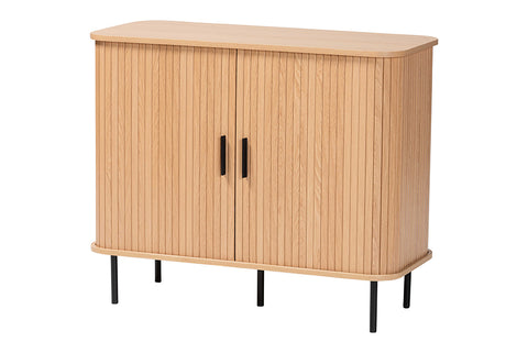 Baxton Studio Lucia Fluted Wood Storage Cabinet - Mid-Century Modern Sideboard with Sliding Tambour Doors, 35" Wide